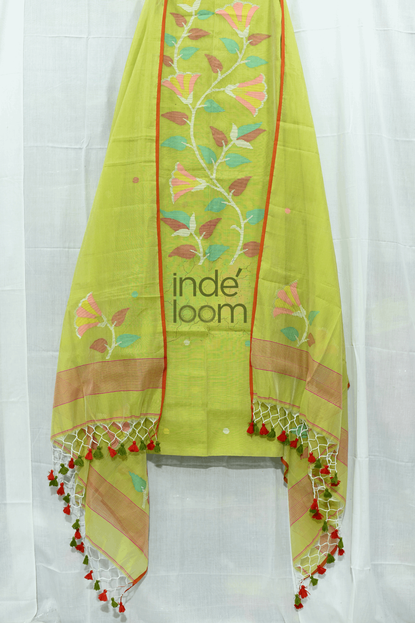 Cotton Jamdani 2 Piece Set Kurti & Dupatta with Pear Green - 141