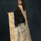 Pure handloom Korvai Saree Rich Black With White Border - 106