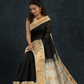 Pure handloom Korvai Saree Rich Black With White Border - 106