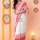 Dewali Saree with  Pure White and Red Border-039