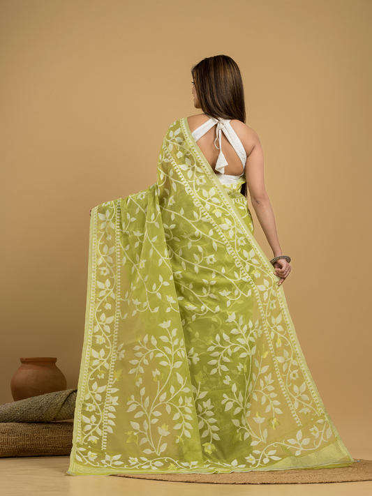 Light Green Cotton Silk Jamdani Saree - 032