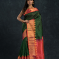 Pure handloom Korvai Saree Lakshadeepam Dark Green With Golden Red Border - 016