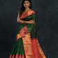 Pure handloom Korvai Saree Lakshadeepam Dark Green With Golden Red Border - 016