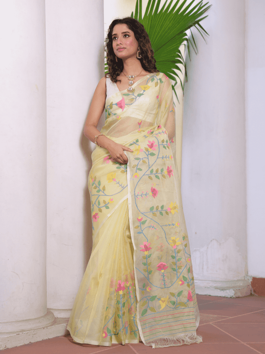 Light Green Hand Made Jamdani Saree-096