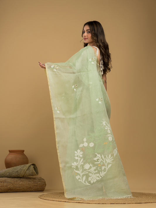 Jamdani Saree With Tea Green - 013