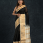 Pure handloom Korvai Saree Rich Black With White Border - 106