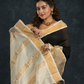 Pure handloom Korvai Saree Rich Black With White Border - 106