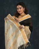 Pure handloom Korvai Saree Rich Black With White Border - 106