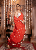 Classic Red Mul Mul Cotton Saree - 030 - indeloom