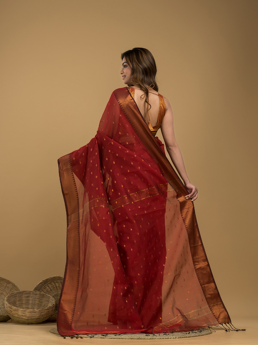 Classic Red Cotton Silk 1000 Butti Jamdani Saree - 033