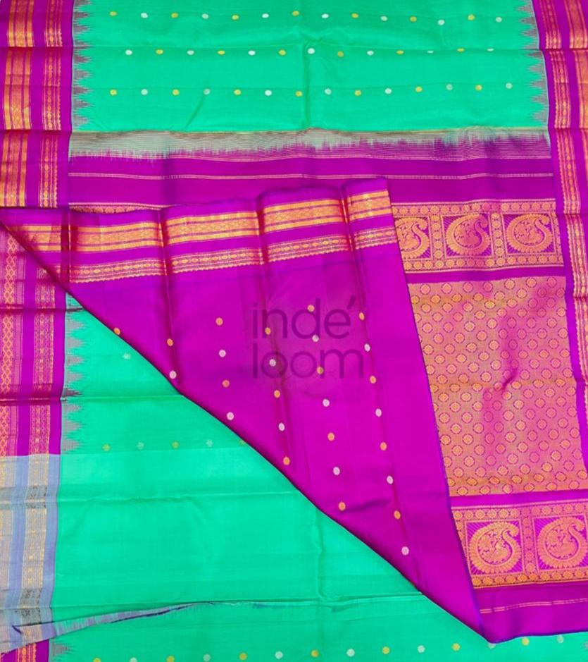 Florence Green  with Rose Pink with  Silk Designer Kanjivaram Saree.-026