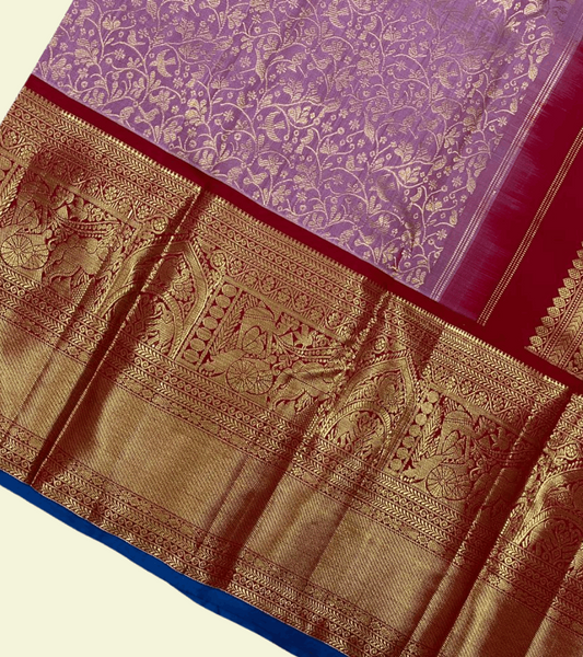 Baby Purple with Red  Border and Golden Pallu Kanjivaram Silk Saree-006