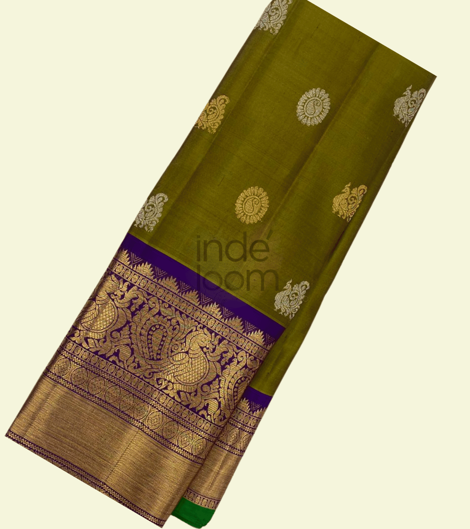 forest green design -Purple golden design pallu  gadwal saree- 063