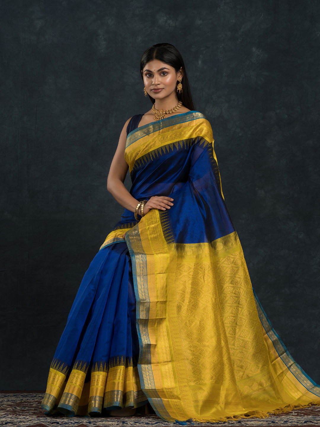 Pure handloom Navy Blue Korvai Saree - 139