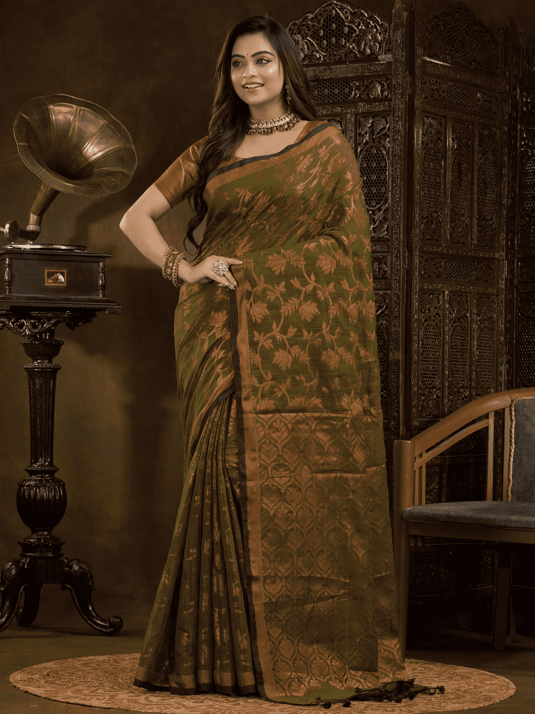 Forest Green Jamdani Saree - 003