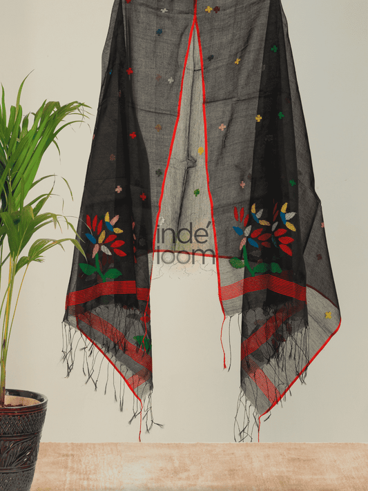 Rich Black Muslin Jamdani Dupatta -004