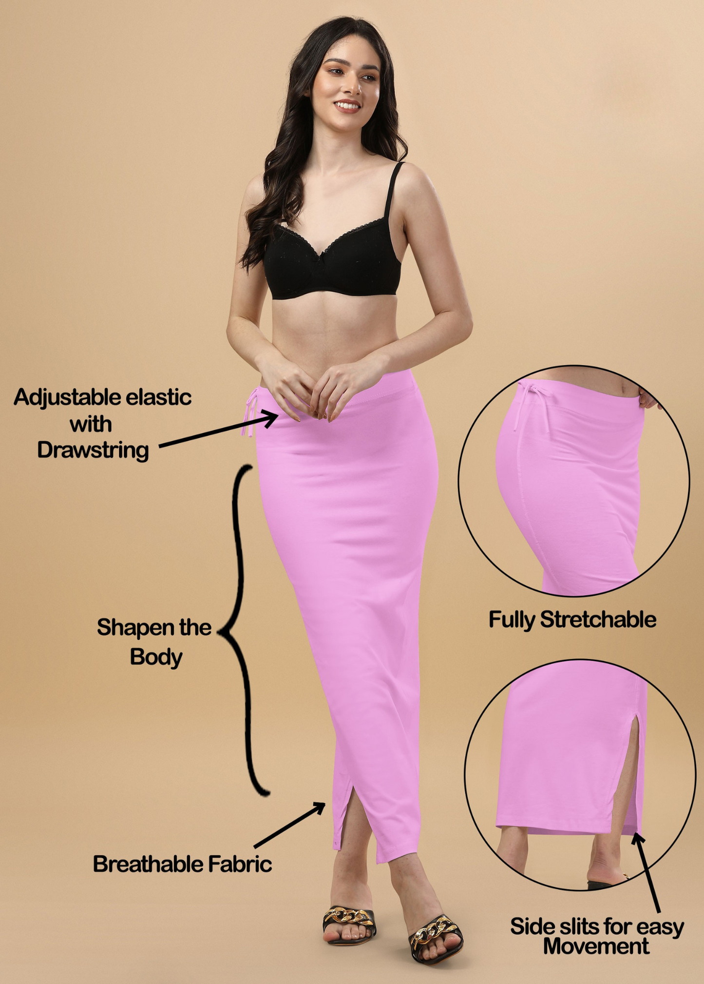 Saree Shapewear Straight Cut Rope Style In Baby Pink Color - 007