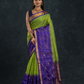 Korvai Saree Parrot Buttas with Paithani Border - Lime Green with Blue border - 143