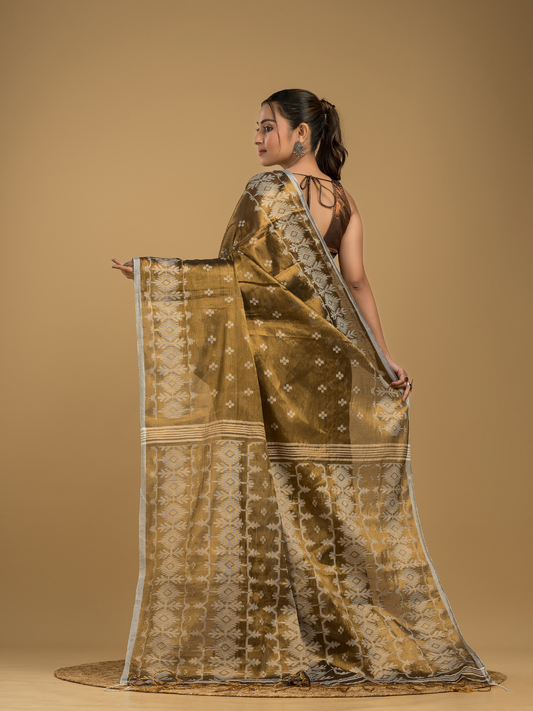 Army Green Tissue Silk Jamdani Saree - 013