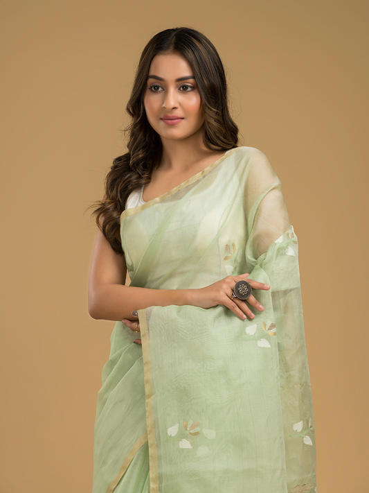 Jamdani Saree With Tea Green - 013