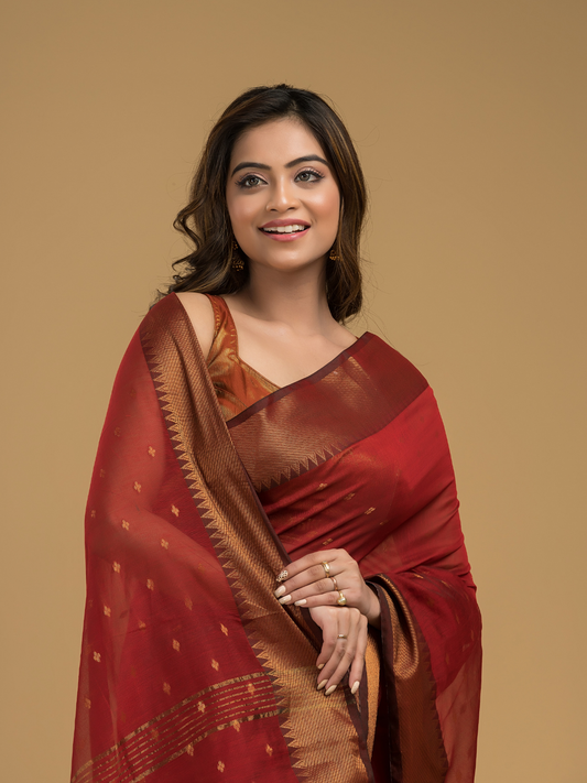 Classic Red Cotton Silk 1000 Butti Jamdani Saree - 033