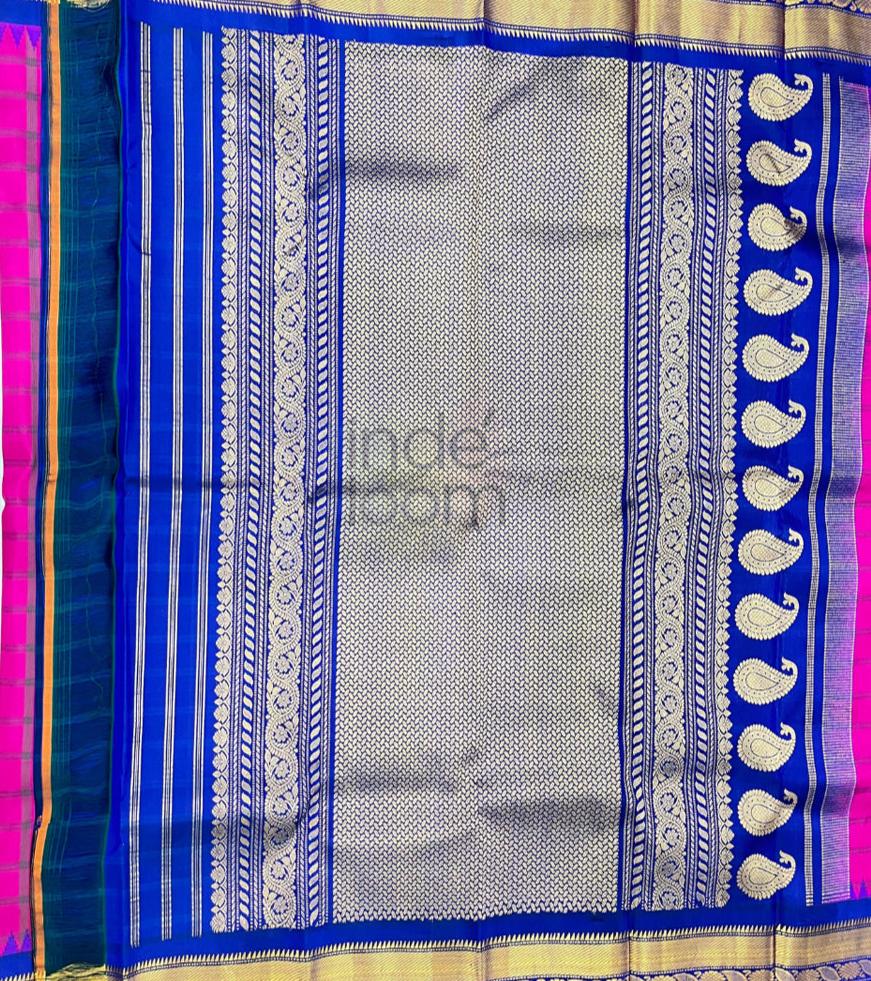 Dark Pink Silk Dotted  with Royal Blue Pallu and Border with Full Silk Design. Kanjivaram Saree-027