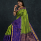 Korvai Saree Parrot Buttas with Paithani Border - Lime Green with Blue border - 143