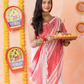 Dewali Saree with Pure White and Red Border-039 - indeloom