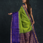 Korvai Saree Parrot Buttas with Paithani Border - Lime Green with Blue border - 143