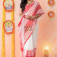 Dewali Saree with  Pure White and Red Border-039