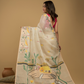 Muslin Jamdani Saree With Linen White - 014