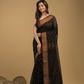 Coal Black Cotton Silk 1000 Butti Jamdani Saree - 034