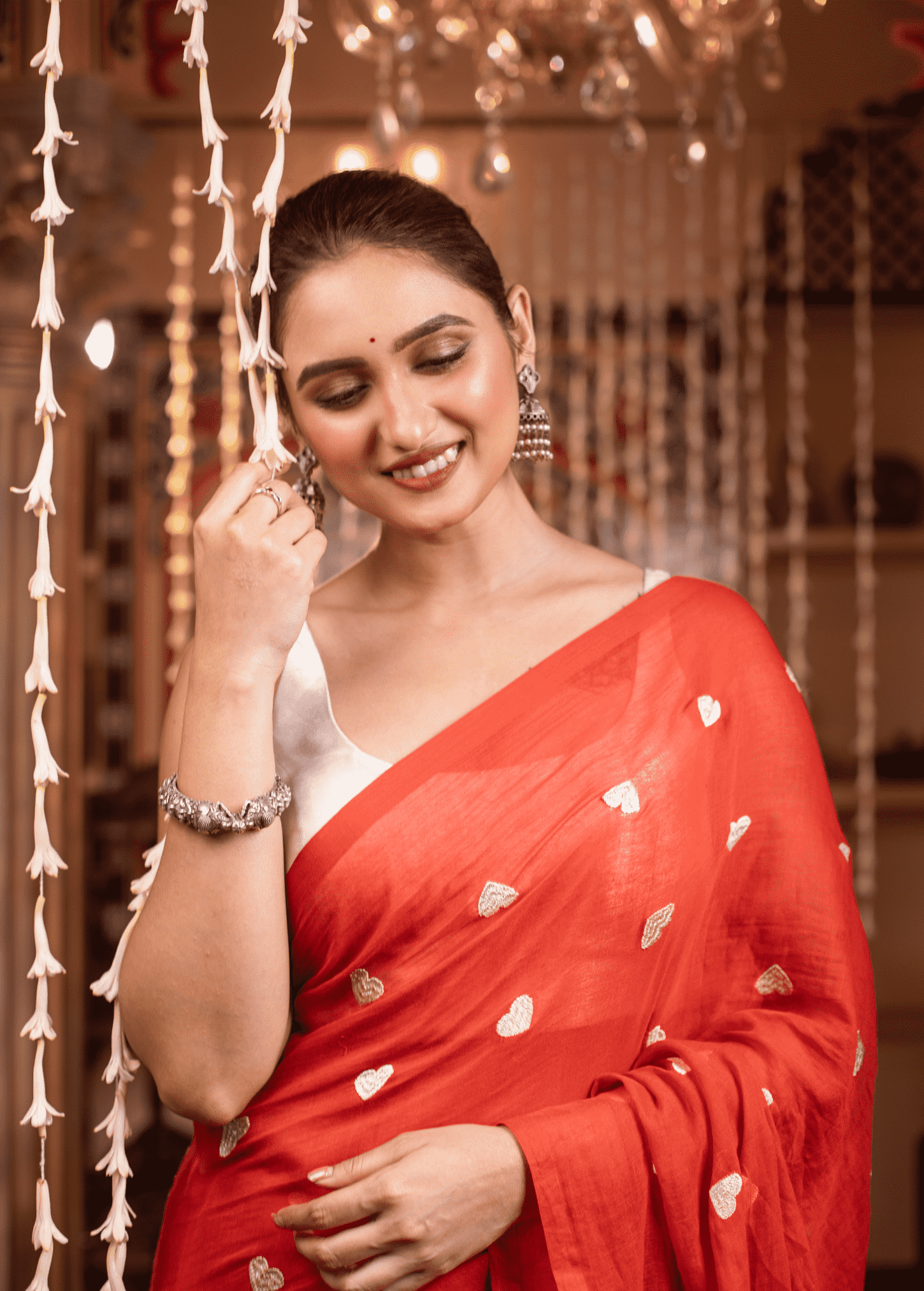 Classic Red Mul Mul Cotton Saree - 030 - indeloom