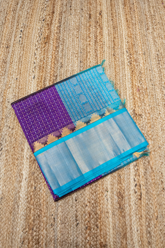 Purple - Sky Blue Border Korvai Saree -047