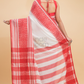 Durga Puja Saree Handloom Cotton in  Red White-013