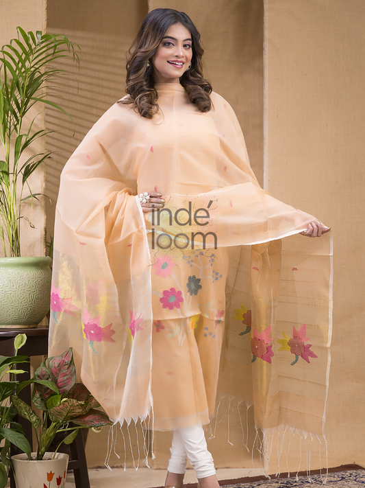 Melon Orange  Jamdani 2-Piece Set Kurti & Dupatta (UNSTITCHED) -668