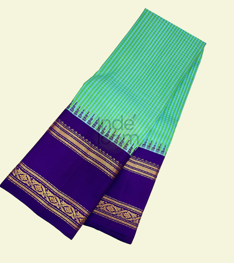 Florence Green with Navy Blue Pallu and Navy Blue Silk Border Kanjivaram Silk Saree-028