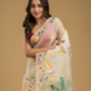 Muslin Jamdani Saree With Linen White - 014