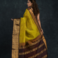 Pure handloom Korvai Silk Cotton Saree in Golden Ochre and Deep Brown Border - 109