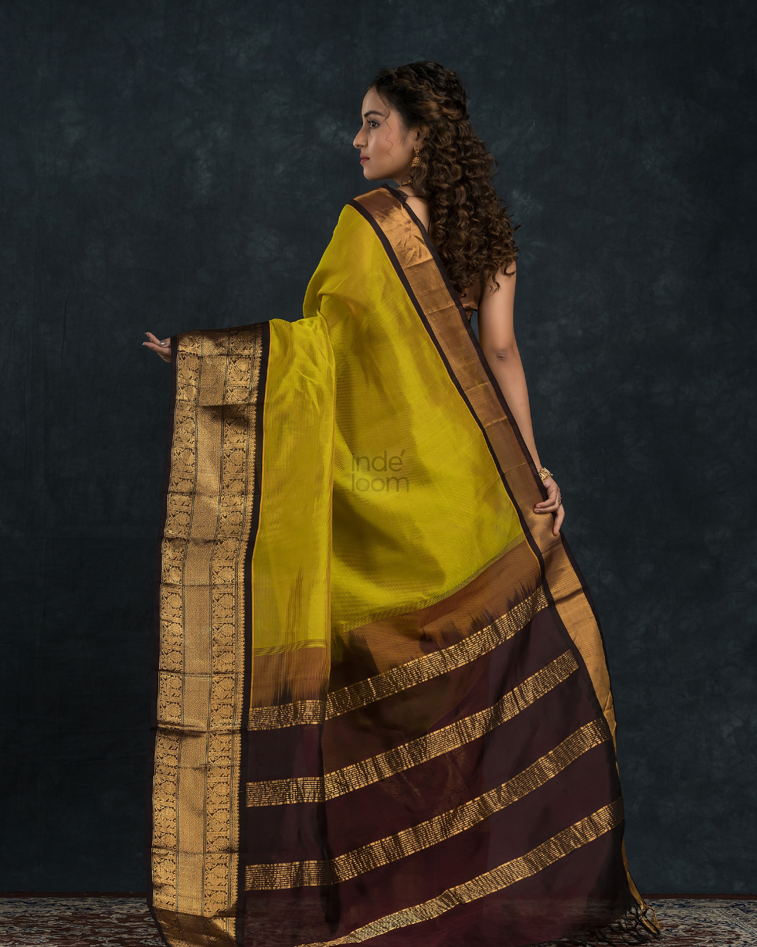 Pure handloom Korvai Silk Cotton Saree in Golden Ochre and Deep Brown Border - 109