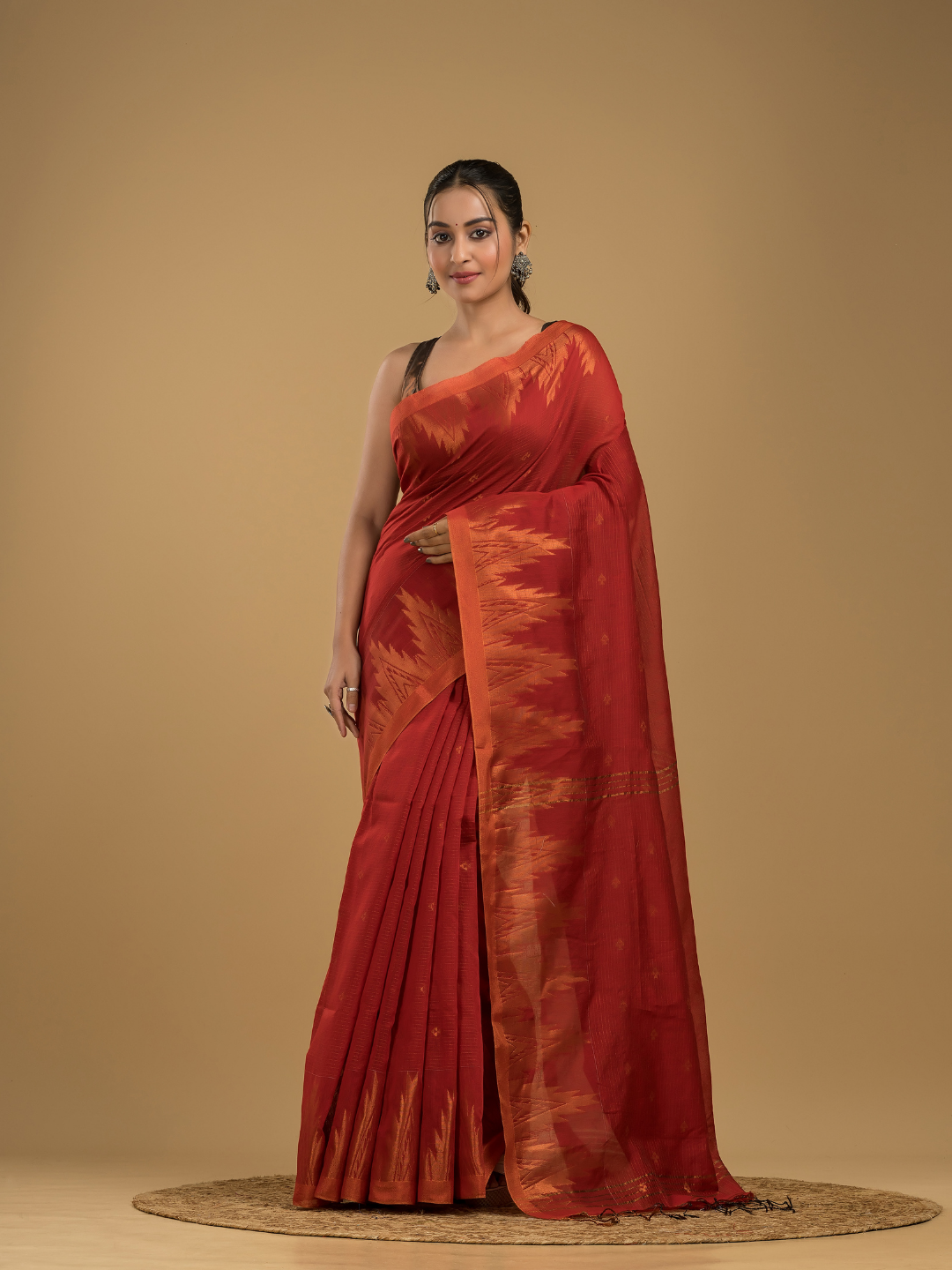 Ruby Red Cotton Silk Jamdani Saree - 015