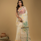 Muslin Jamdani Saree With Linen White - 014