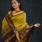 Pure handloom Korvai Silk Cotton Saree in Golden Ochre and Deep Brown Border - 109