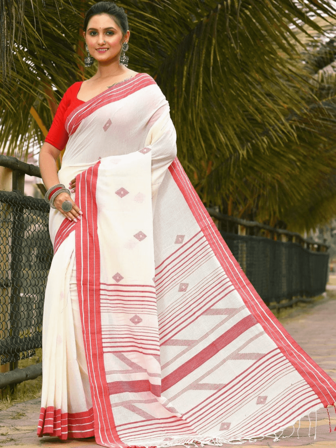 Lace White -Handloom Cotton Saree-077