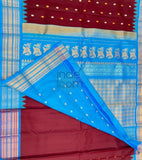 Maroon  with Florescent Blue Border and Pallu with Silk Design Kanjivaram Saree-030