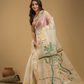 Muslin Jamdani Saree With Linen White - 014