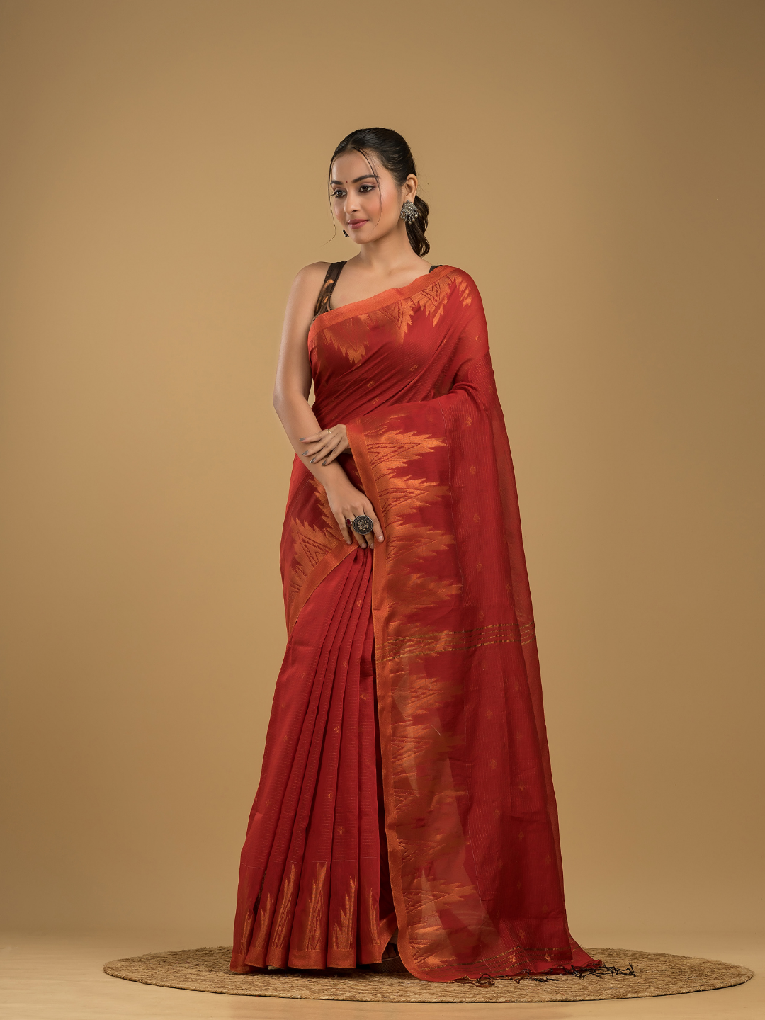 Ruby Red Cotton Silk Jamdani Saree - 015