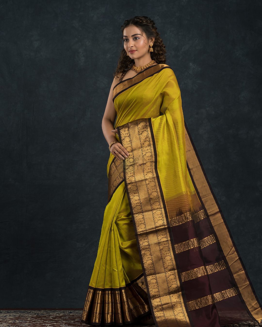 Pure handloom Korvai Saree Neon Yellow With Black Border - 109