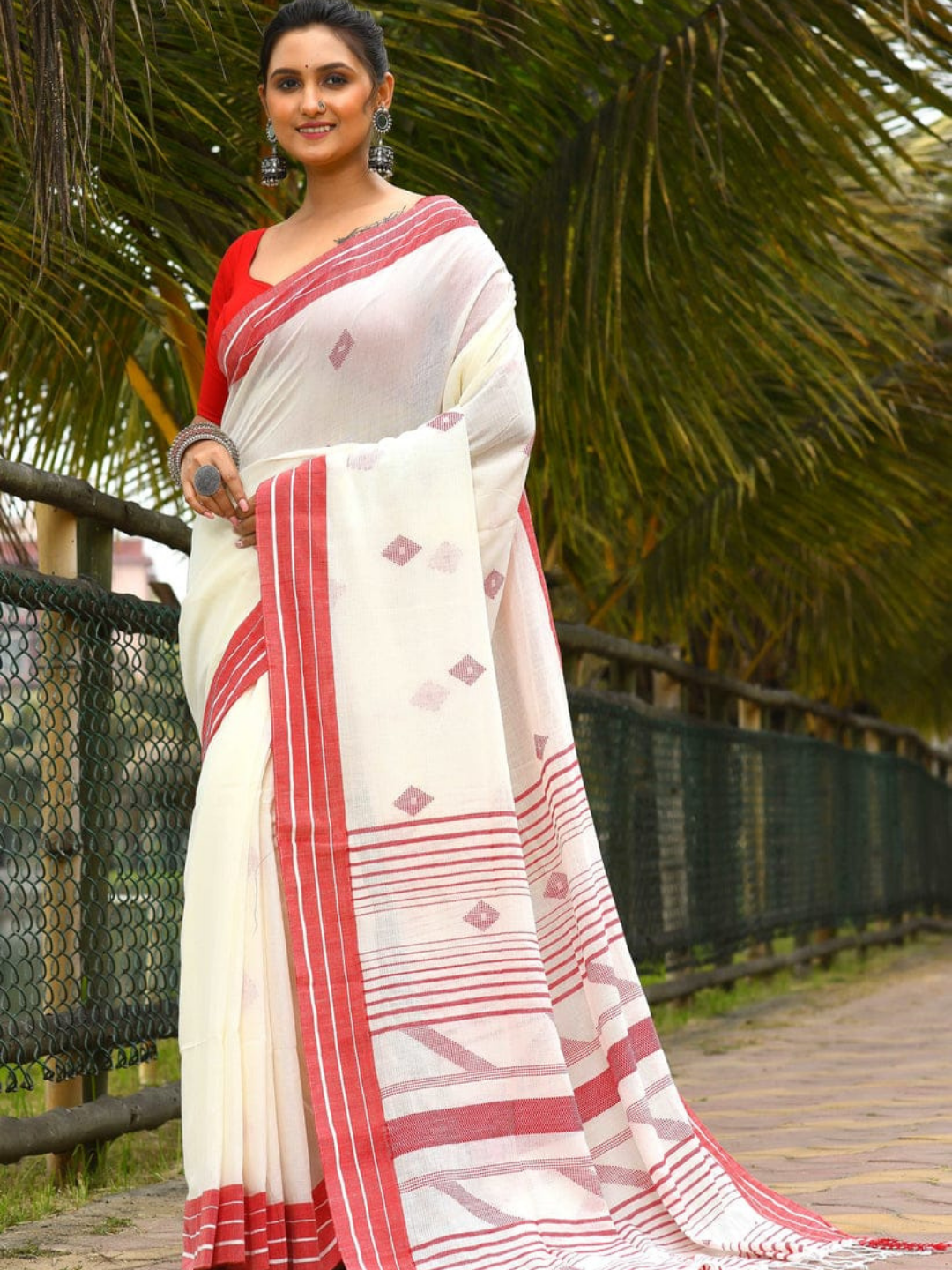 Lace White -Handloom Cotton Saree-077