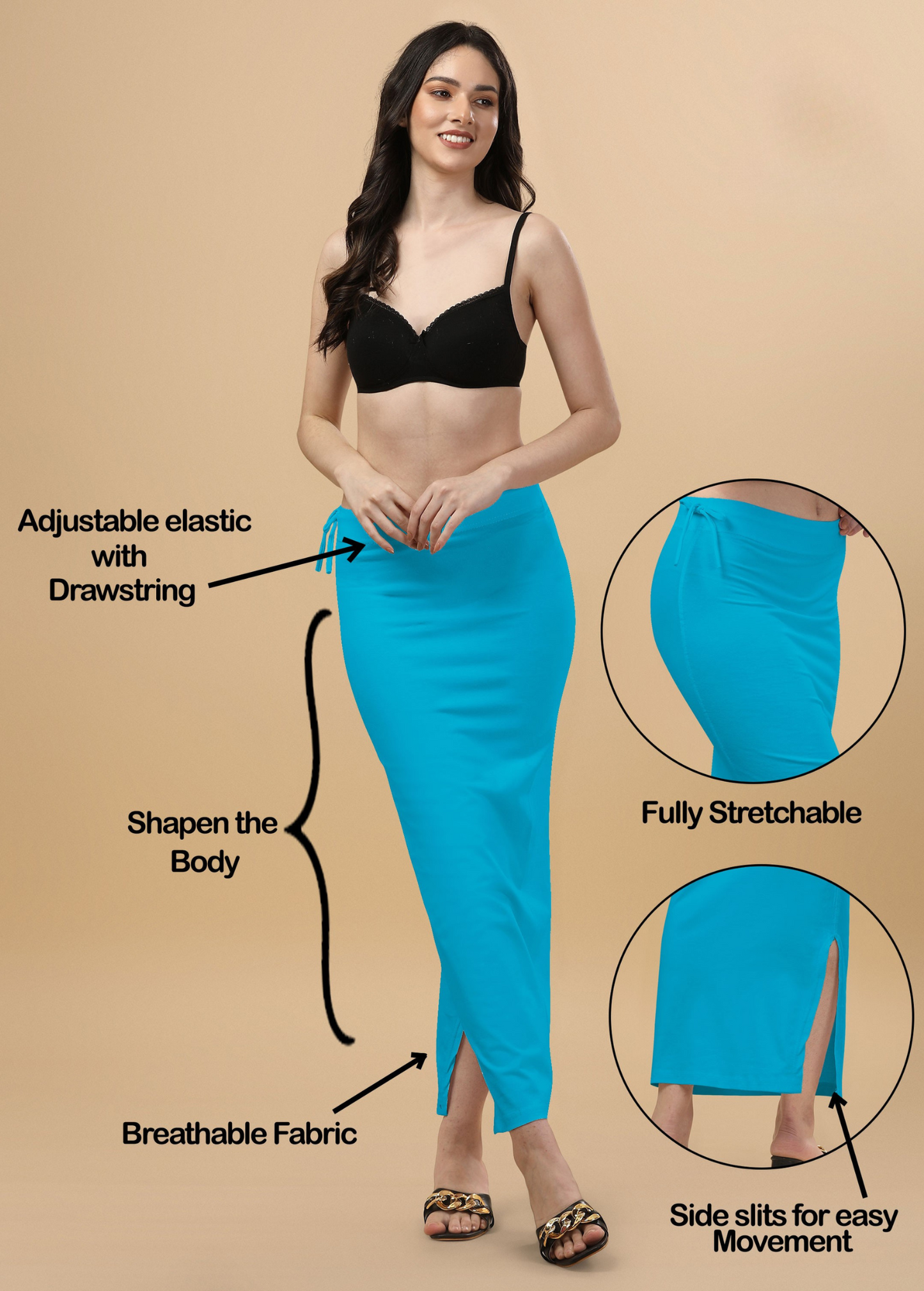 Saree Shapewear Straight Cut Rope Style In Sky Blue Color - 008